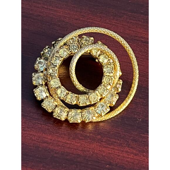 VTG Rhinestone Brooch Lot of 2 Gold Tone Concentric Circles Coquette Glam Bling - Picture 6 of 8